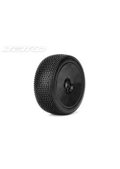 JKO1002DBUSG Jetko Block In 1/8 Buggy Tires Mounted On Black Dish Rims, Ultra Soft (2)