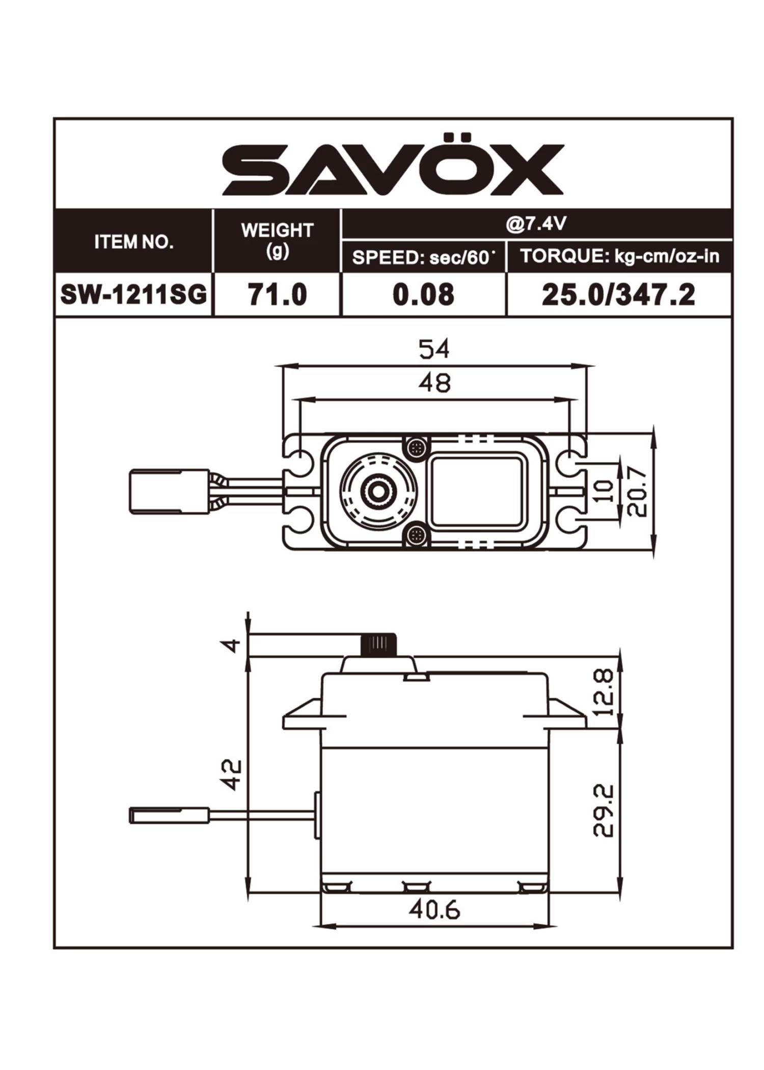 SAVSW1211SG-BE SavoxWaterproof High Voltage Digital Servo 0.08sec / 347.2oz @ 7.4V - Black Edition 2 SAVSW1211SG-BE SavoxWaterproof High Voltage Digital Servo 0.08sec / 347.2oz @ 7.4V - Black Edition - Image 2