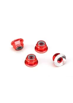 TRA1747A Traxxas Nuts, Aluminum, Flanged, Serrated (4mm) (red-anodized) (4)