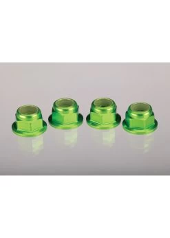 TRA1747G Traxxas Nuts, Aluminum, Flanged, Serrated (4mm) (green-anodized) (4)