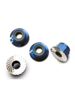 TRA1747R Traxxas Nuts, Aluminum, Flanged, Serrated (4mm) (blue-anodized) (4)