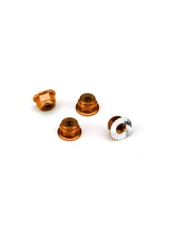 TRA1747T Traxxas Nuts, Aluminum, Flanged, Serrated (4mm) (orange-anodized) (4)