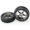 TRA2471A Traxxas Tires & Wheels, Assembled (Tracer 2.2' Black Chrome Wheels, Alias Ribbed 2.2' Tires) (2) (Bandit Front, Medium Compound W/ Foam Inserts)