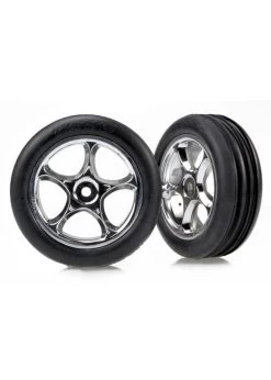 TRA2471R Traxxas Tires & Wheels, Assembled (Tracer 2.2' Chrome Wheels, Alias Ribbed 2.2' Tires) (2) (Bandit Front, Soft Compound W/ Foam Inserts)