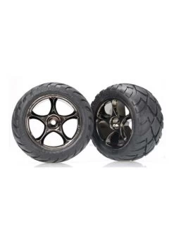 TRA2478A Traxxas Tires & Wheels, Assembled (Tracer 2.2' Black Chrome Wheels, Anaconda 2.2' Tires With Foam Inserts) (2) (Bandit Rear)