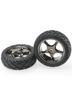 TRA2479A Traxxas Tires & Wheels, Assembled (Tracer 2.2' Black Chrome Wheels, Anaconda 2.2' Tires With Foam Inserts) (2) (Bandit Front)