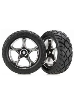 TRA2479R Traxxas Tires & Wheels, Assembled (Tracer 2.2' Chrome Wheels, Anaconda 2.2' Tires With Foam Inserts) (2) (Bandit Front)