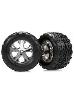 TRA3668 Traxxas Tires & Wheels, Assembled, Glued (2.8') (All-Star Chrome Wheels, Talon Tires, Foam Inserts) (2WD Electric Rear) (2)