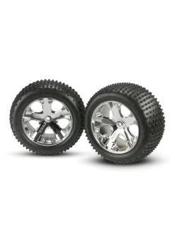 TRA3770 Traxxas Tires & Wheels, Assembled, Glued (2.8') (All-Star Chrome Wheels, Alias Tires, Foam Inserts) (2WD Electric Rear) (2)