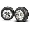 TRA3771 Traxxas Tires & Wheels, Assembled, Glued (2.8') (All-Star Chrome Wheels, Ribbed Tires, Foam Inserts) (electric Front) (2)