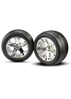 TRA3771 Traxxas Tires & Wheels, Assembled, Glued (2.8') (All-Star Chrome Wheels, Ribbed Tires, Foam Inserts) (electric Front) (2)