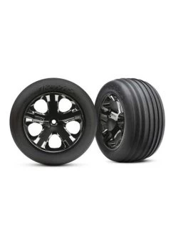 TRA3771A Traxxas Tires & Wheels, Assembled, Glued (2.8') (All-Star Black Chrome Wheels, Ribbed Tires, Foam Inserts) (electric Front) (2)