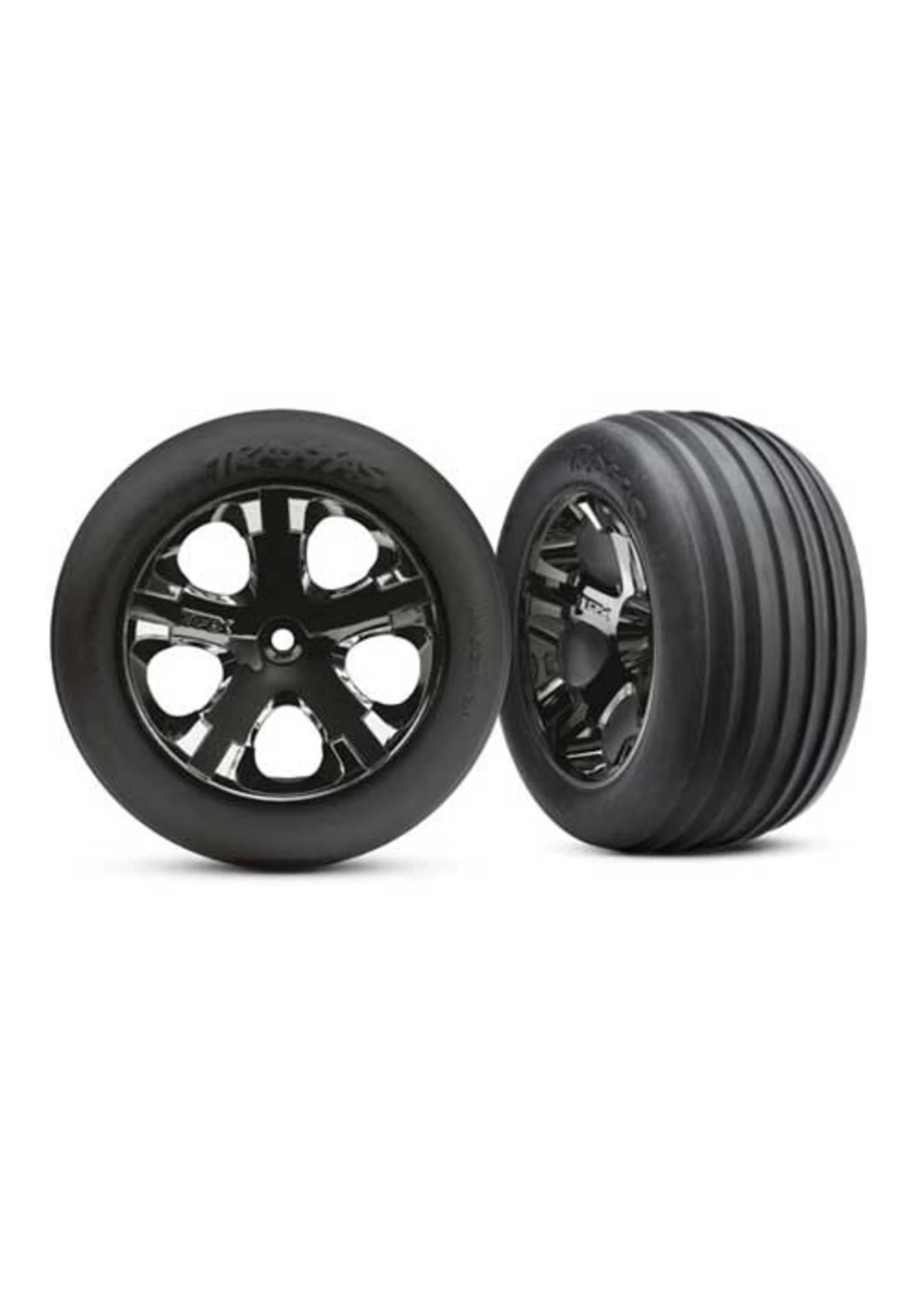 TRA3771A Traxxas Tires & Wheels, Assembled, Glued (2.8') (All-Star Black Chrome Wheels, Ribbed Tires, Foam Inserts) (electric Front) (2) 1 TRA3771A Traxxas Tires & Wheels, Assembled, Glued (2.8') (All-Star Black Chrome Wheels, Ribbed Tires, Foam Inserts) (electric Front) (2)