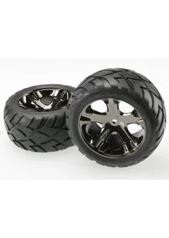 TRA3773A Traxxas Tires & Wheels, Assembled, Glued (All Star Black Chrome Wheels, Anaconda Tires, Foam Inserts) (2WD Electric Rear) (1 Left, 1 Right)