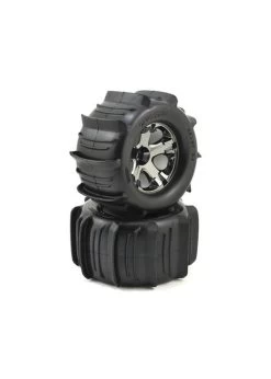 TRA4175 Traxxas Tires & Wheels, Assembled, Glued (2.8') (All-Star Black Chrome Wheels, Paddle Tires, Foam Inserts) (nitro Rear/ 4WD Electric Front/rear) (2) (TSM Rated)