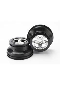 TRA5872X Traxxas Wheels, SCT Satin Chrome, Black Beadlock Style SCT, Dual Profile (2.2” Outer, 3.0” Inner) (4WD Front/rear, 2WD Rear Only) (2)