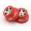 TRA5874A Traxxas Wheels, SCT Satin Chrome, Red Beadlock Style, Dual Profile (2.2' Outer, 3.0' Inner) (2WD Front) (2)