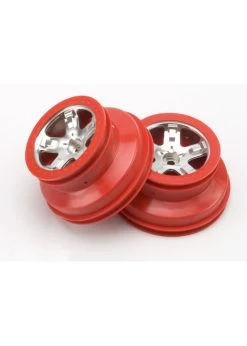TRA5874A Traxxas Wheels, SCT Satin Chrome, Red Beadlock Style, Dual Profile (2.2' Outer, 3.0' Inner) (2WD Front) (2)
