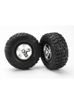 TRA5881 Traxxas Tires & Wheels, Assembled, Glued (SCT Satin Chrome, Black Beadlock Style Wheels, Kumho Tires, Foam Inserts) (2) (2WD Front)