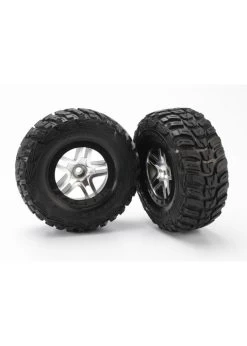 TRA5882 Traxxas Tires & Wheels, Assembled, Glued(SCT Split-Spoke Satin Chrome, Black Beadlock Style Wheels, Kumho Tires, Foam Inserts) (2) (2WD Front)