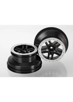 TRA5884 Traxxas Wheels, SCT Split-Spoke, Black, Satin Chrome Beadlock Style, Dual Profile (2.2' Outer, 3.0' Inner) (4WD F/r, 2WD Rear) (2)