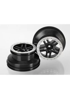TRA5886 Traxxas Wheels, SCT Split-Spoke, Black, Satin Chrome Beadlock Style, Dual Profile (2.2' Outer, 3.0' Inner) (2WD Front) (2)