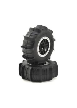 TRA5891 Traxxas Tires & Wheels, Assembled, Glued (SCT Split-Spoke Satin Chrome, Beadlock Style Wheels, Paddle Tires, Foam Inserts) (2) (4WD Front/rear, 2WD Rear Only) (TSM Rated)