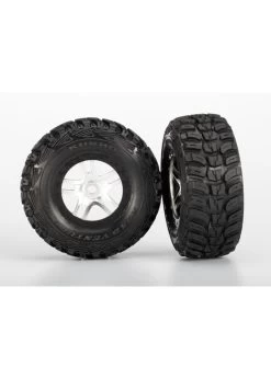 TRA5976R Traxxas Tires & Wheels, Assembled, Glued (S1 Ultra-soft Off-road Racing Compound) (SCT Split-Spoke Satin Chrome, Black Beadlock Style Wheels, Dual Profile (2.2' Outer, 3.0' Inner), Kumho Tires, Foam Inserts) (2) (front/rear)