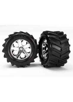 TRA6771 Traxxas Tires And Wheels, Assembled, Glued 2.8' (All-Star Chrome Wheels, Maxx Tires, Foam Inserts) (2)