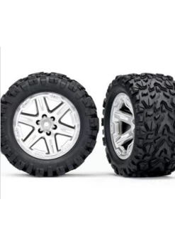 TRA6773R Traxxas Tires & Wheels, Assembled, Glued (2.8') (RXT Satin Chrome Wheels, Talon Extreme Tires, Foam Inserts) (4WD Electric Front/rear, 2WD Electric Front Only) (2) (TSM Rated)