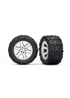 TRA6774R Traxxas Tires & Wheels, Assembled, Glued (2.8') (RXT Satin Chrome Wheels, Talon Extreme Tires, Foam Inserts) (2WD Electric Rear) (2) (TSM Rated)