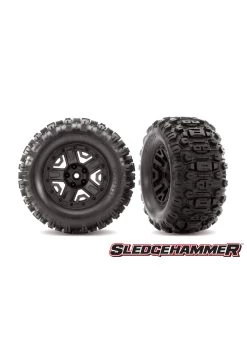 TRA6792 Traxxas Tires & Wheels, Assembled, Glued (black 2.8' Wheels, Sledgehammer Tires, Foam Inserts) (4WD Electric Front/rear, 2WD Electric Front Only) (2) (TSM Rated)