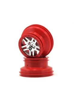TRA6872A Traxxas Wheels, SCT Split-Spoke, Chrome, Red Beadlock Style, Dual Profile (2.2' Outer, 3.0' Inner) (4WD Front/rear, 2WD Rear) (2)