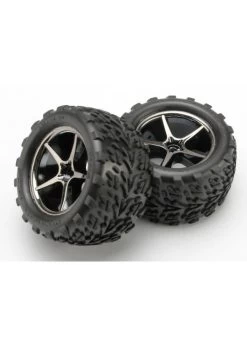 TRA7174A Traxxas Tires And Wheels, Assembled, Glued (Gemini Black Chrome Wheels, Talon Tires, Foam Inserts) (2)