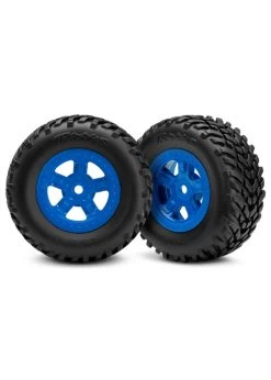 TRA7674 Traxxas Tires And Wheels, Assembled, Glued (SCT Blue Wheels, SCT Off-road Racing Tires) (1 Each, Right & Left)