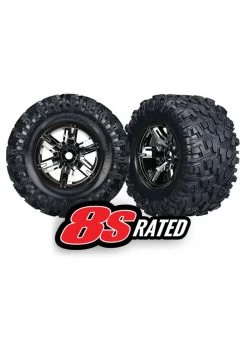 TRA7772A Traxxas Tires & Wheels, Assembled, Glued (X-Maxx Black Chrome Wheels, Maxx AT Tires, Foam Inserts) (left & Right) (2)