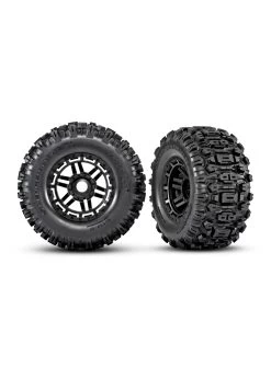 TRA8973 Traxxas Tires & Wheels, Assembled, Glued (black Wheels, Dual Profile (2.8' Outer, 3.6' Inner), Sledgehammer Tires, Foam Inserts) (2) (17mm Splined) (TSM Rated)
