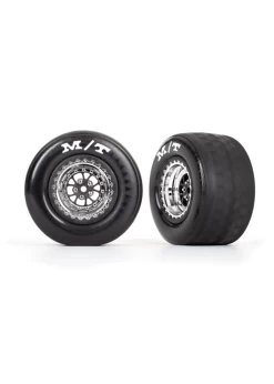 TRA9475R Traxxas Tires & Wheels, Assembled, Glued (Weld Chrome With Black Wheels, Tires, Foam Inserts) (rear) (2)